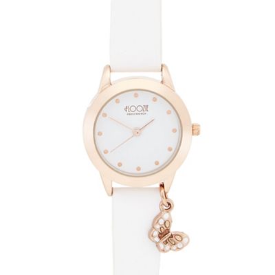 Ladies white butterfly charm watch